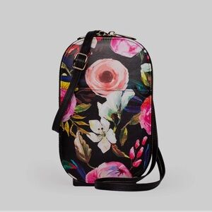 MONARQUE PINK FLORAL ON BLACK CROSSBODY BAG PURSE WALLET WATERCOLOR FLORAL PURSE